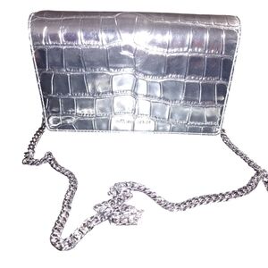 Michael Kors Silver Croc-Embossed Clutch